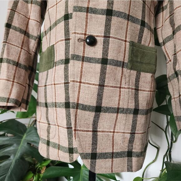 Vintage Virgin Wool 60s 70s Plaid Ladies Blazer Jacket Elbow Patches Designer Eq - Picture 8 of 14
